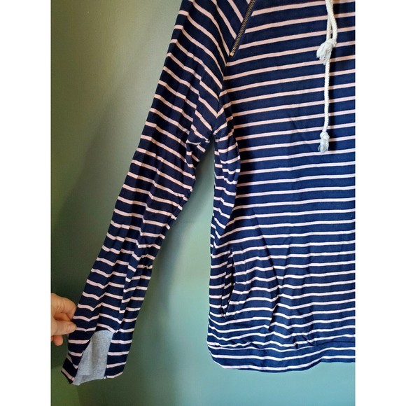 Ampersand Avenue Navy Pink Double Hood L/S Striped Hoodie Pockets Size XXXL - Picture 3 of 13